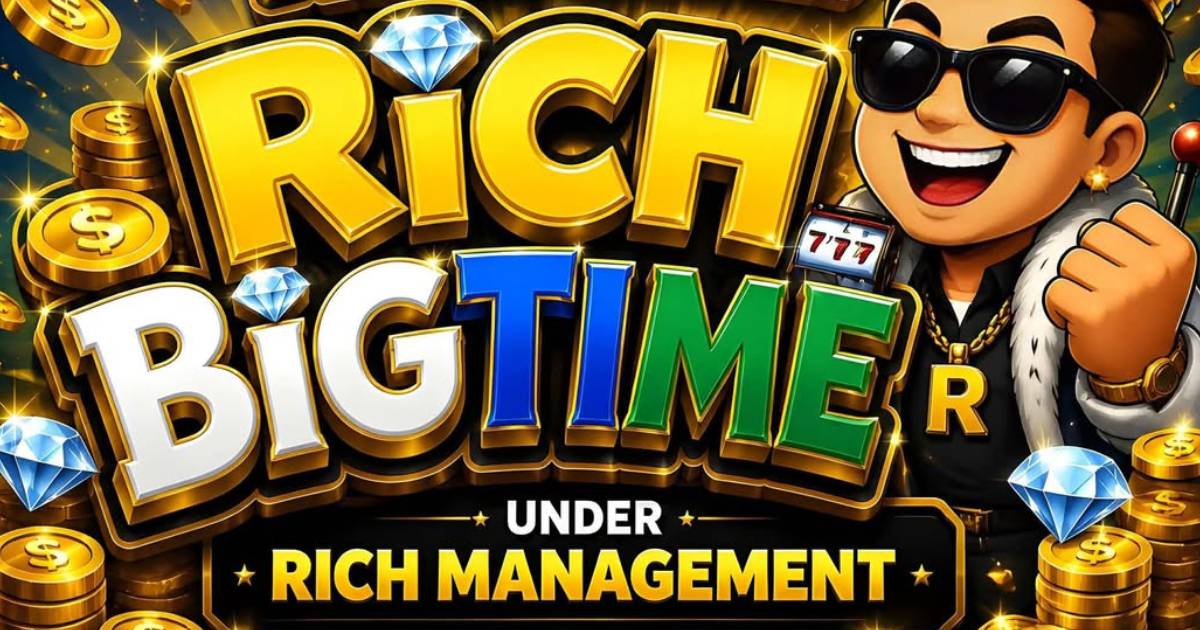 Main RichBigTime Casino banner showing Filipino players enjoying online games